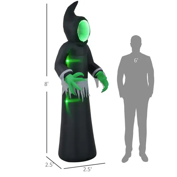 HOMCOM 8ft Inflatable Halloween Mirror ace Ghost, Blow Up LED Display for Garden Indoor Outdoor