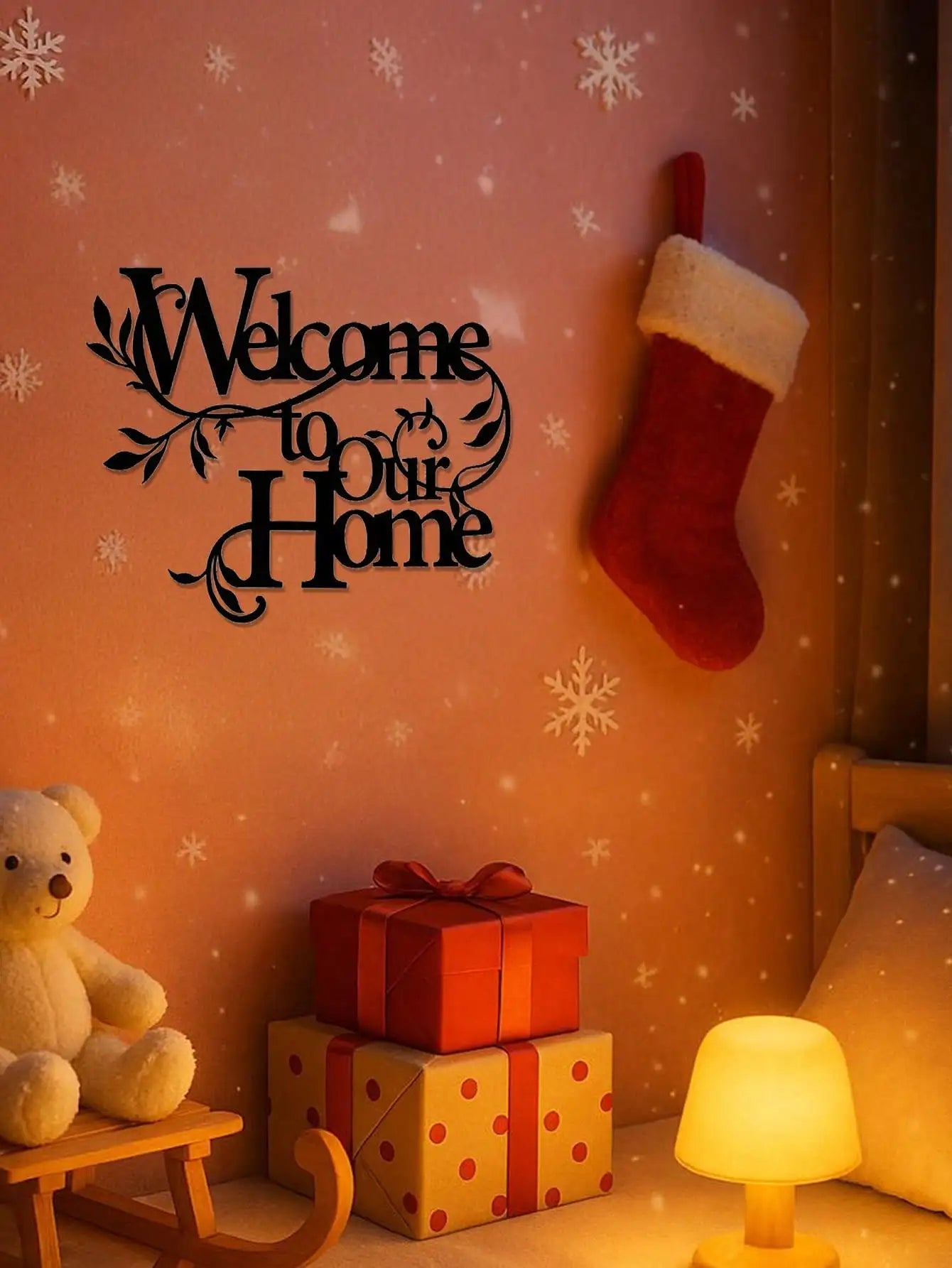 1PC Metal "Welcome To Our Home" Wall Sign - Decorative Pendant for Porch, Living Room, Garden Yard Gate
