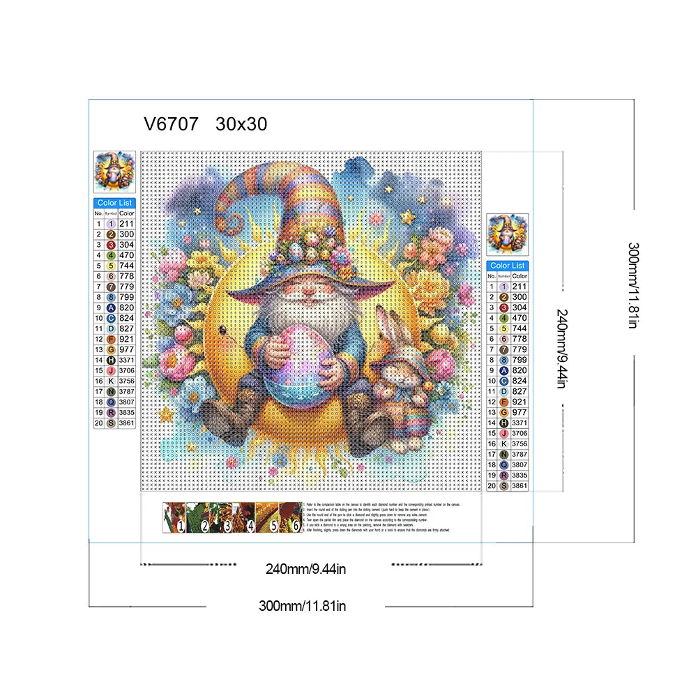 30*30CM 5D DIY Full Round Drill Diamond Painting Easter Gnome Egg Kit Home Decoration Art Craft Mosaic Painting