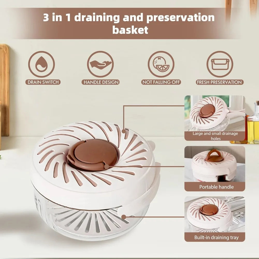 2025 New Fruit Washing Bowl with Strainer Lid and Handle,3 in 1 Multipurpose Drain Basket,Fruit and Vegetable Washer,Fruit Colan