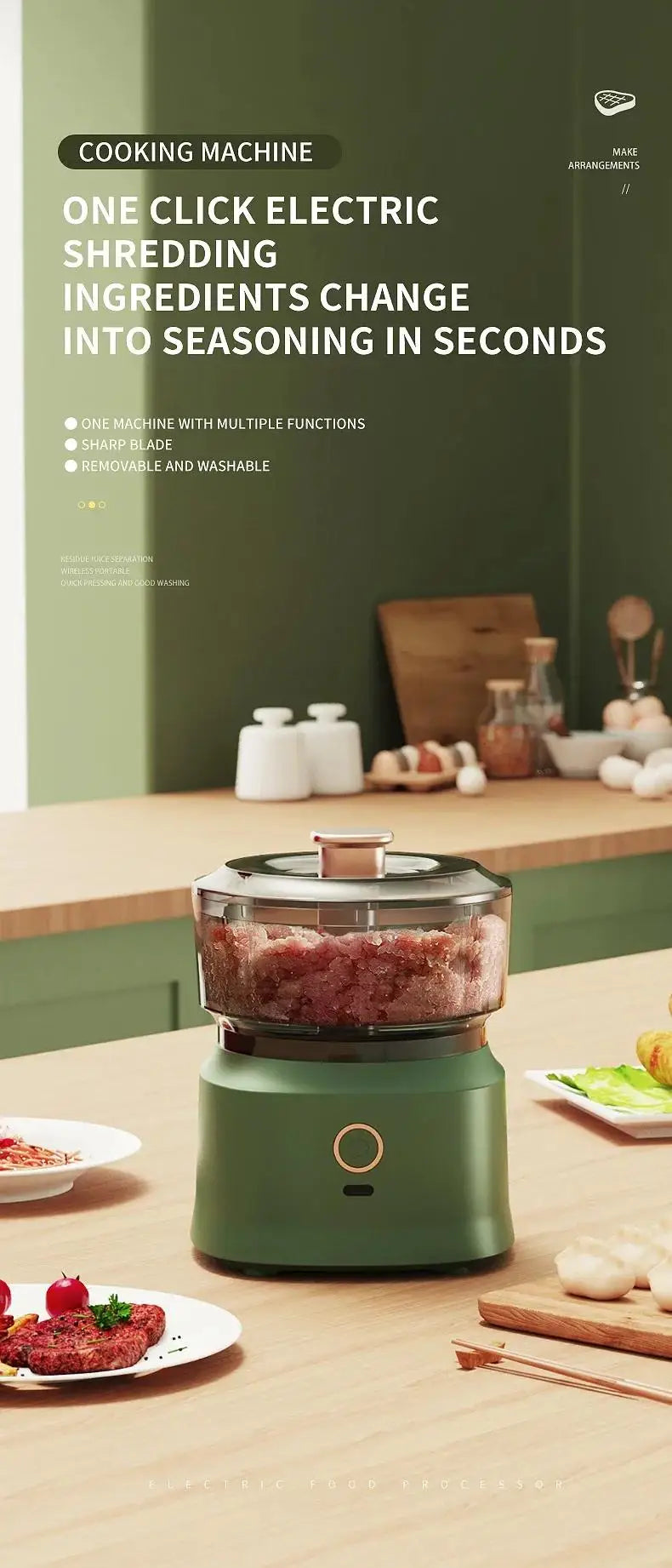 Kitchen Food Shredder Vegetable Meat Grinder 350ml Mini Wireless Electric Garlic Press Dual Purpose Garlic Puree Usb Charging