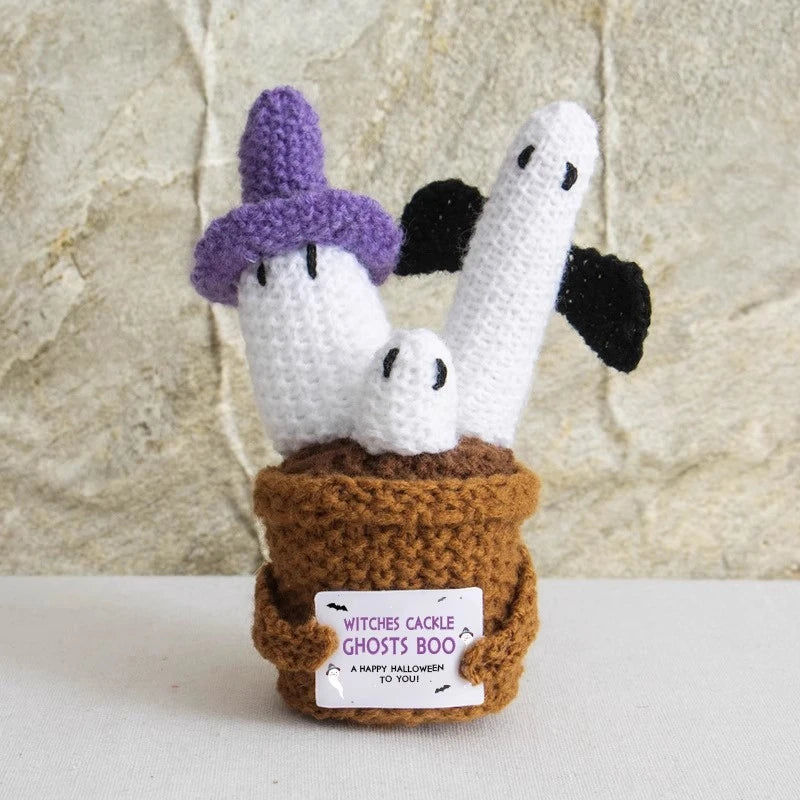 Halloween Pumpkins Crochet Punpkin Ghost Sunflower Desktop Ornament Decoration Halloweren Gift Potted Plant Summerween