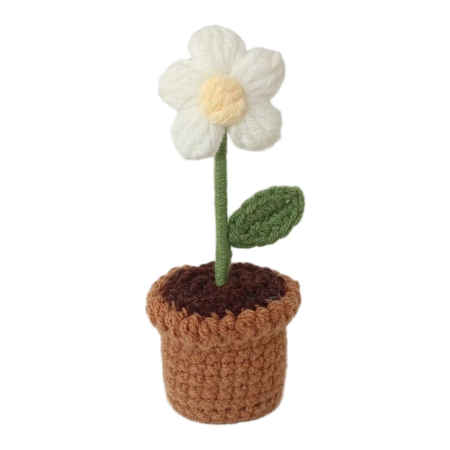 New Hand Knitting Potted Plants Handwoven Rose Sunflower Tulip Crochet Flower Bouquet Potted Ornament Table Home Room Decoration