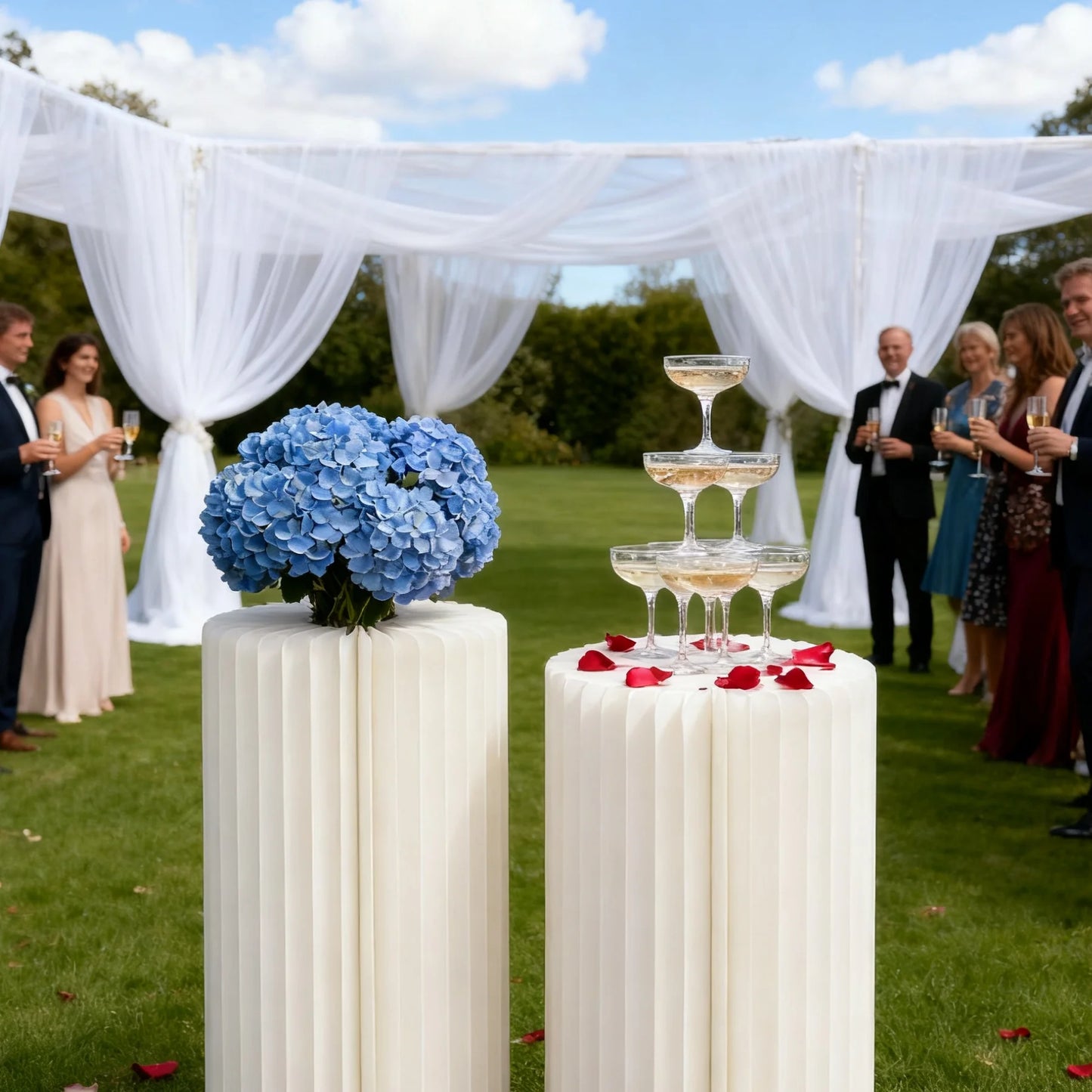 2 cylindrical flower stands, foldable PVC paper pillar display stand wedding center stand,suitable for birthday party decoration