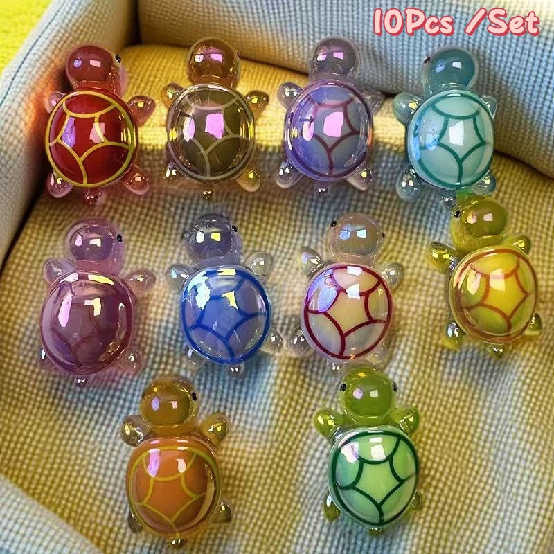 1/10Pcs Cartoon Cute Mini Luminous Turtle Resin Ornament Landscape Figurines Creative DIY Home Decoration Accessories Gifts