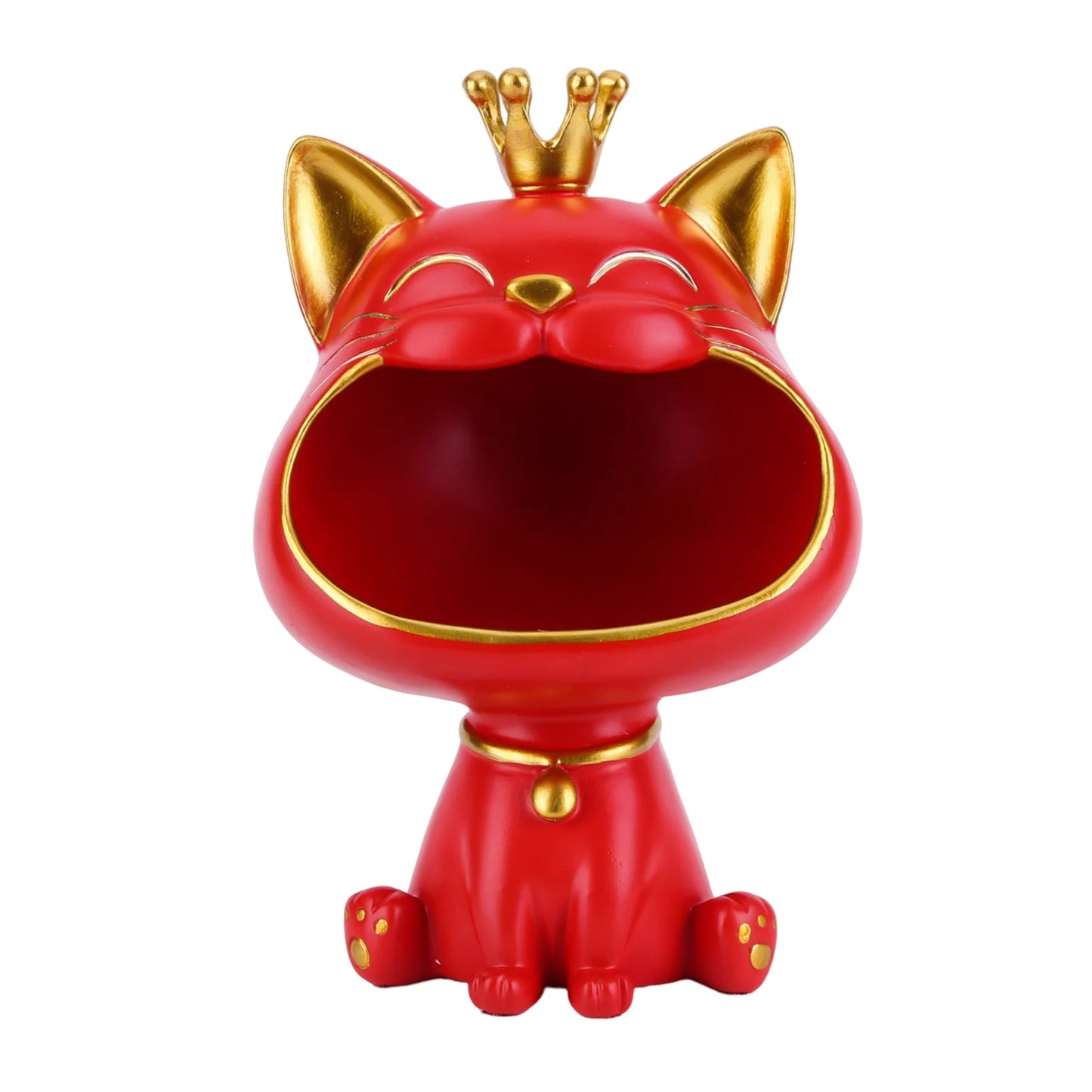Lucky Cat Statue Decoration Resin Big Mouths Cat Statue Creative Small Items Container Cute Desktop Storage Accessories