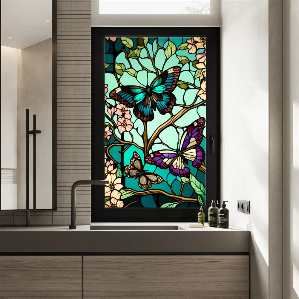 1 Sheet Window Privacy Film Floral, Removable Butterfly Window Stickers Privacy Decor Glass Window Cling Decals for Bathroom