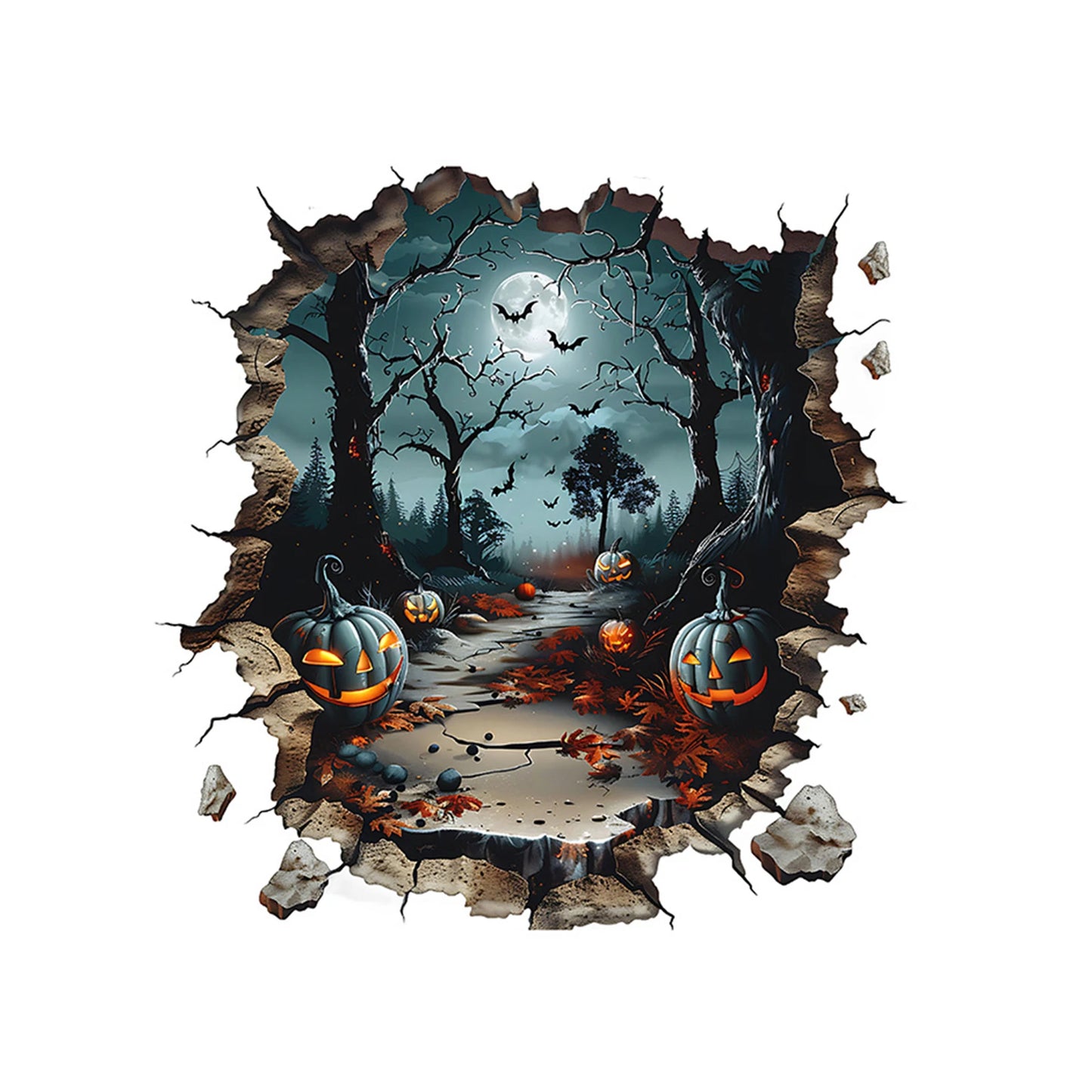 Gothic Halloween Wall Decal Haunted House Ghosts and Bats Scary Wall Decorations for Spooky Home Atmosphere