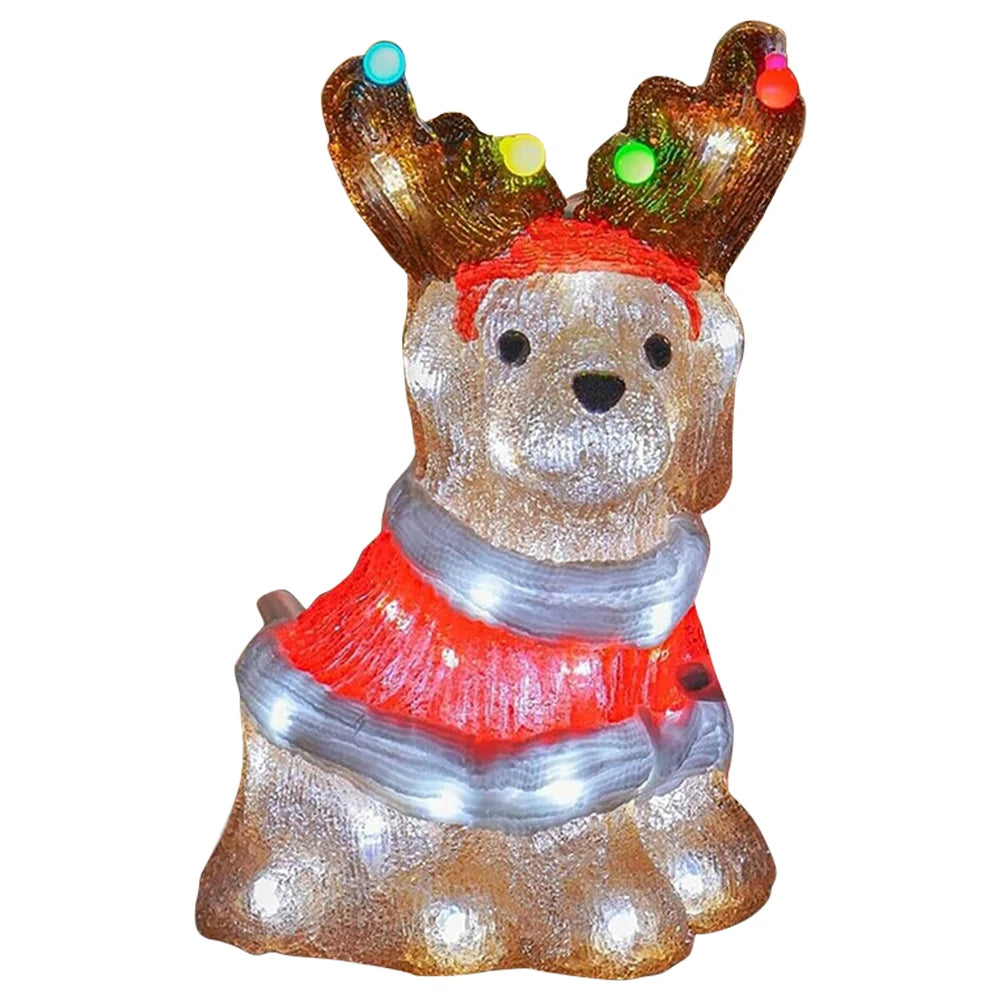 Mimic Dog Shape Sign Waterproof Light Up Puppy Figurine Wearing Xmas Hat Acrylic for Home Garden Front Pathway Walkway