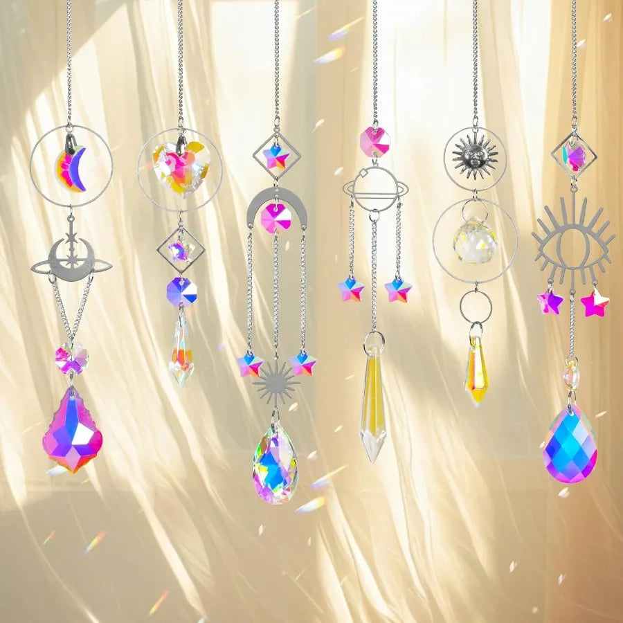 Sun Catchers 6Pieces Colorful Crystals Suncatcher with Chain Pendant Ornaments Hanging Crystals Prism Rainbow for Window Home I