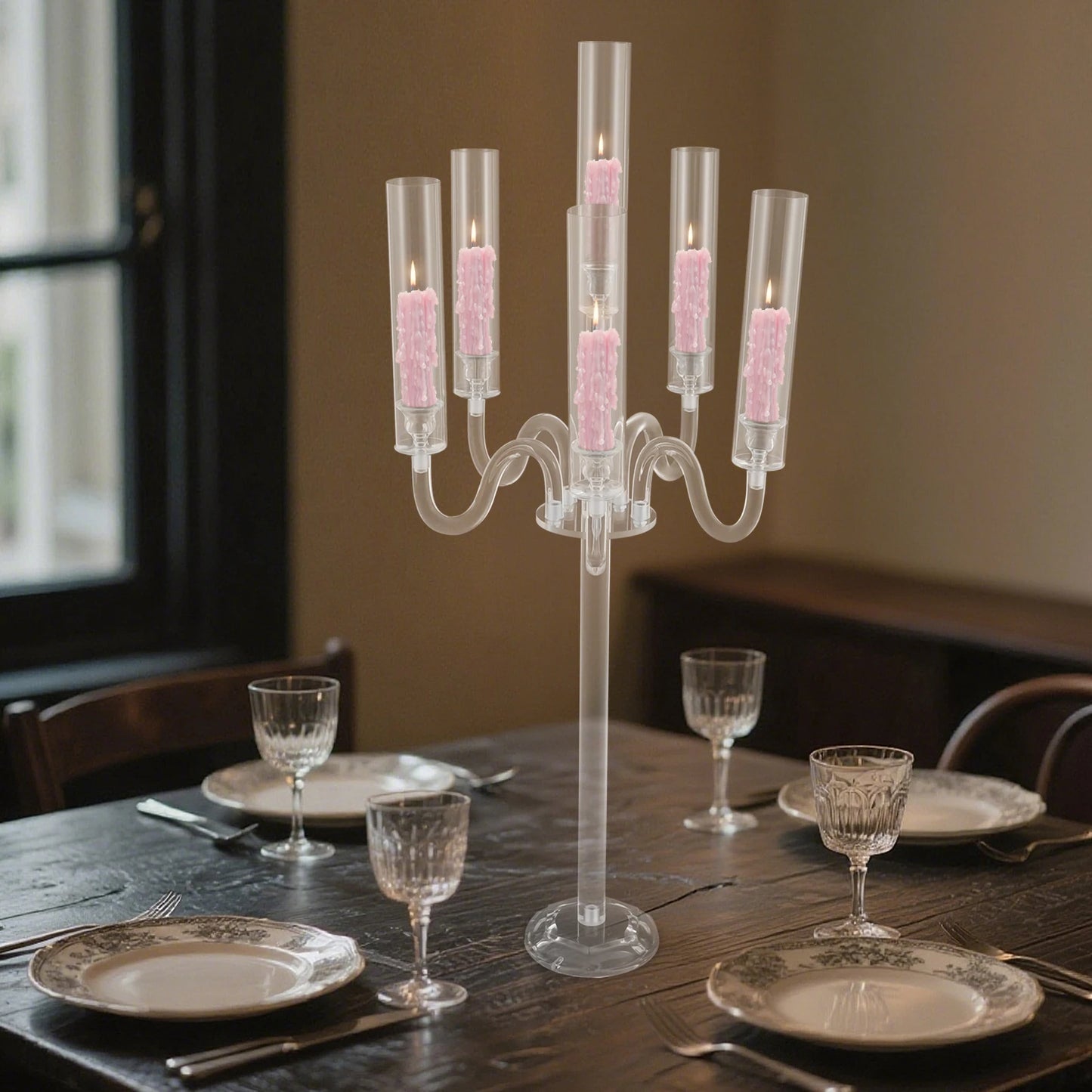 6 Arm Acrylic Candle Holder,Diameter of 0.87in Candle Holder for Wedding Party,Electronic Candle Holder,For Anniversaries