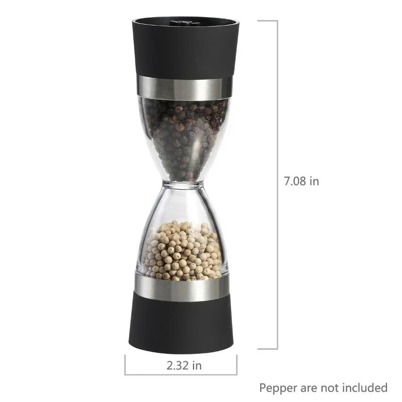 Manually 2 in 1 Hourglass Shape Dual Salt Pepper Mill Spice Grinder Pepper Shaker for Kitchen Cooking Tools Easy to Clean CA