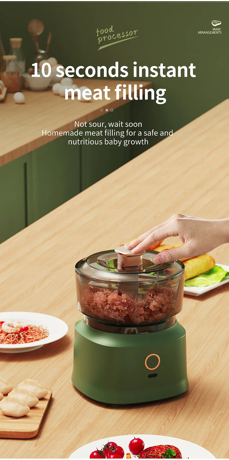 Kitchen Food Shredder Vegetable Meat Grinder 350ml Mini Wireless Electric Garlic Press Dual Purpose Garlic Puree Usb Charging