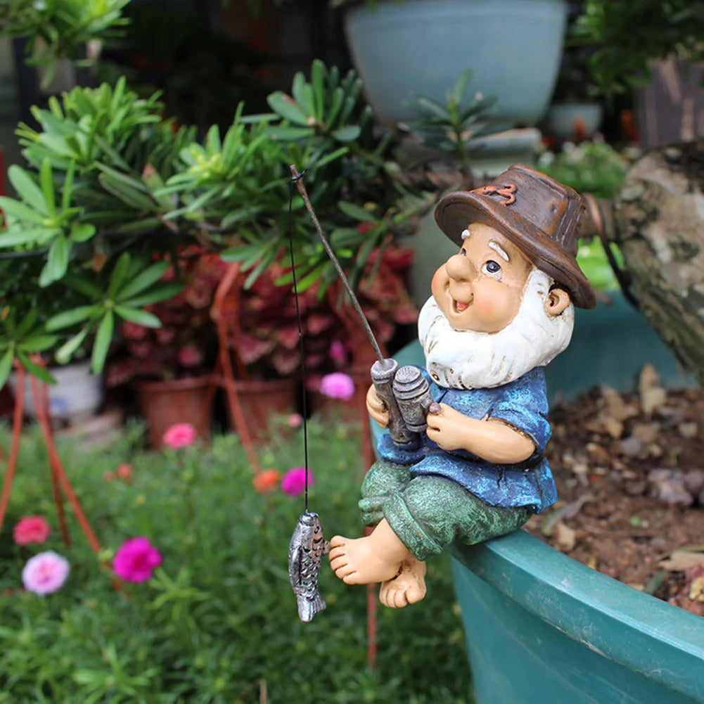Creative Fishing Gnome Waterproof Fishing Dwarf Elf Figurines Sun Protection Ingenious Design for Outdoor Home Garden Yard Decor