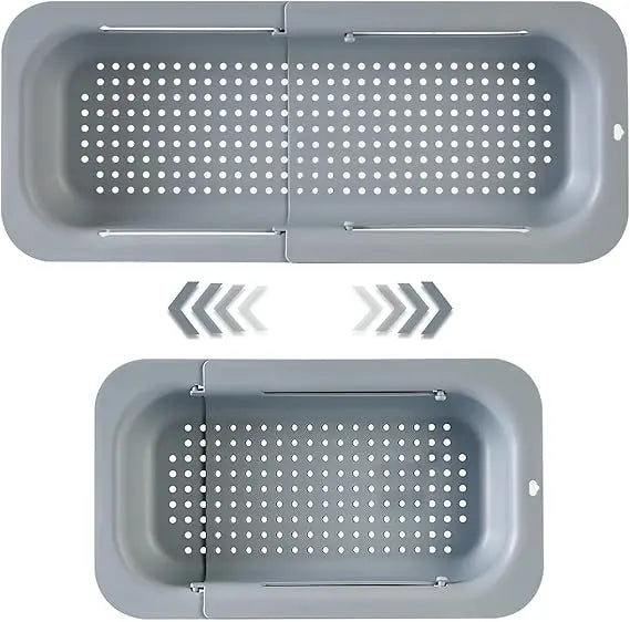 Extendable Sink Colander Strainer Basket - Wash Vegetables and Fruits, Drain Cooked Pasta and Dry Dishes - Adjustable Over the S