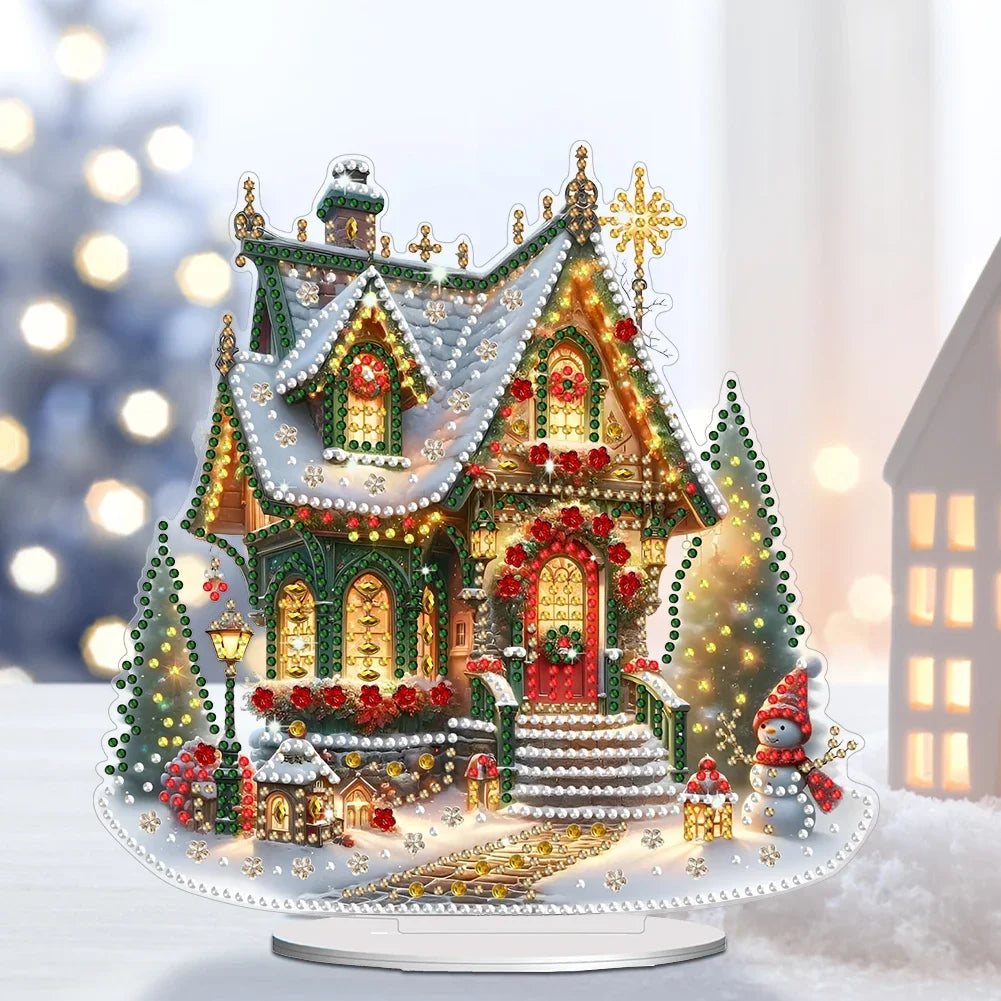 Acrylic Christmas House Table Top Diamond Painting Ornament Kits 5D DIY Diamond Art Tabletop Decorations Home Bedroom Decor