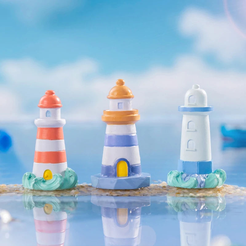 Mini Ocean Figurine Doll Garden Decor Ornament Kid Toy Miniature Landscape Ornaments Lighthouse Statue Resin Craft