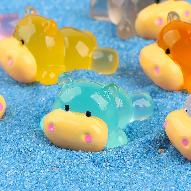 Cartoon Mini Luminous Small Hippopotamus Miniature Figurines Landscape Decoration DIY Home Decoration Accessories Gifts