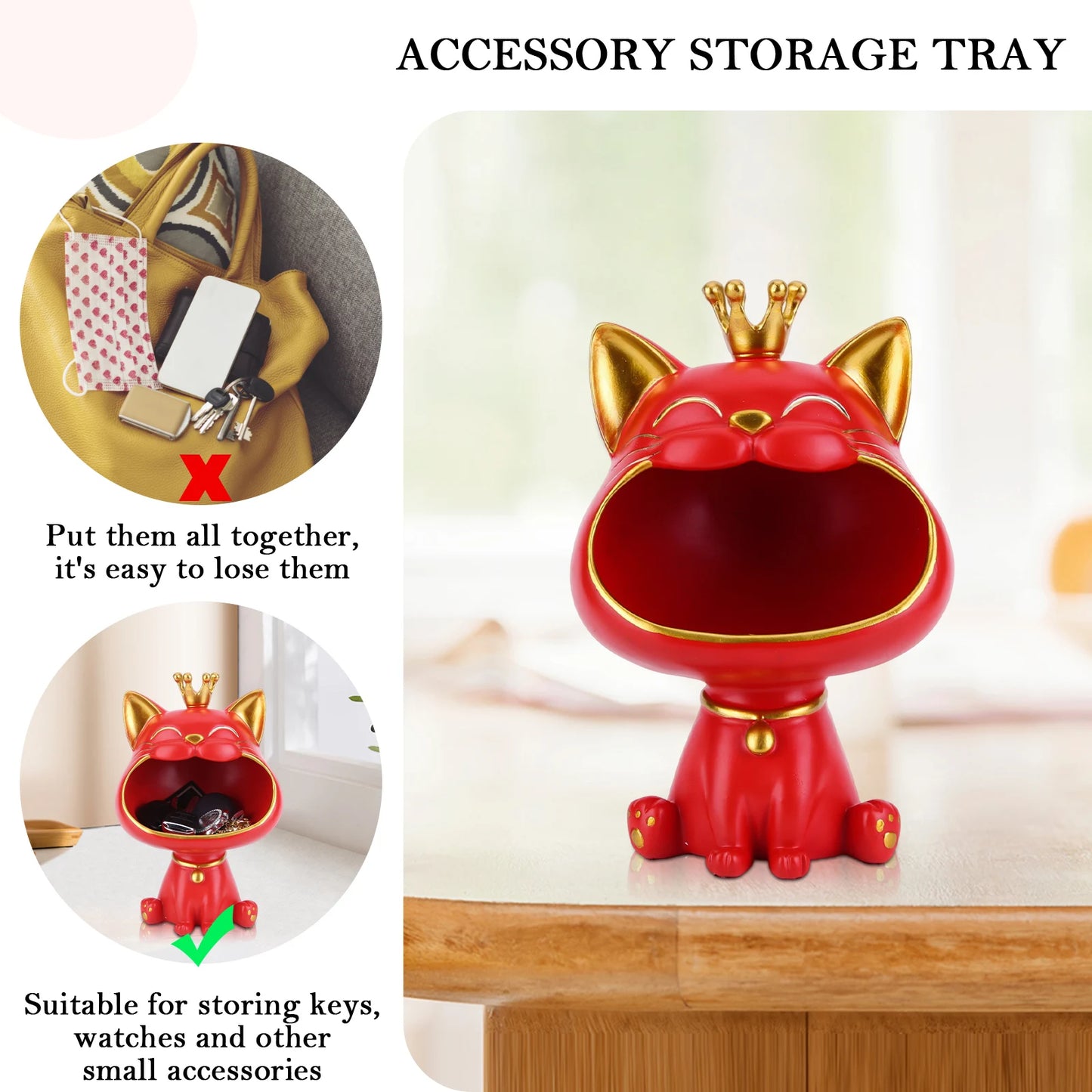 Lucky Cat Statue Decoration Resin Big Mouths Cat Statue Creative Small Items Container Cute Desktop Storage Accessories