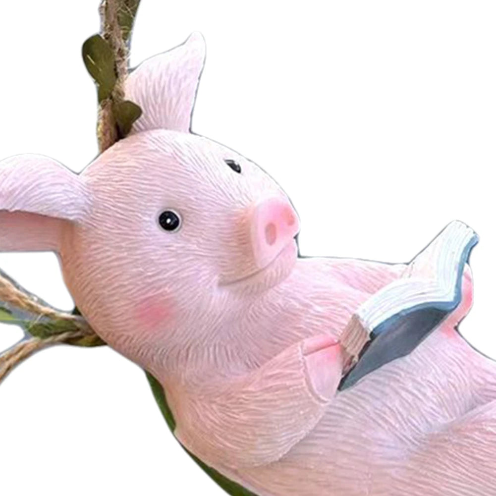 Decorative Piggy Shape Statue Waterproof Pig Swing Sculpture Ornament Lovely Pig Landscape for Outdoor Balcony Patio Tree Decor