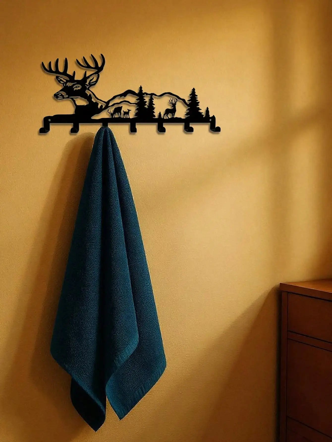 "Boho Deer & Forest Woodland Wall Key Holder – Rustic Entryway Organizer, Nature-Inspired Decor & Gift"