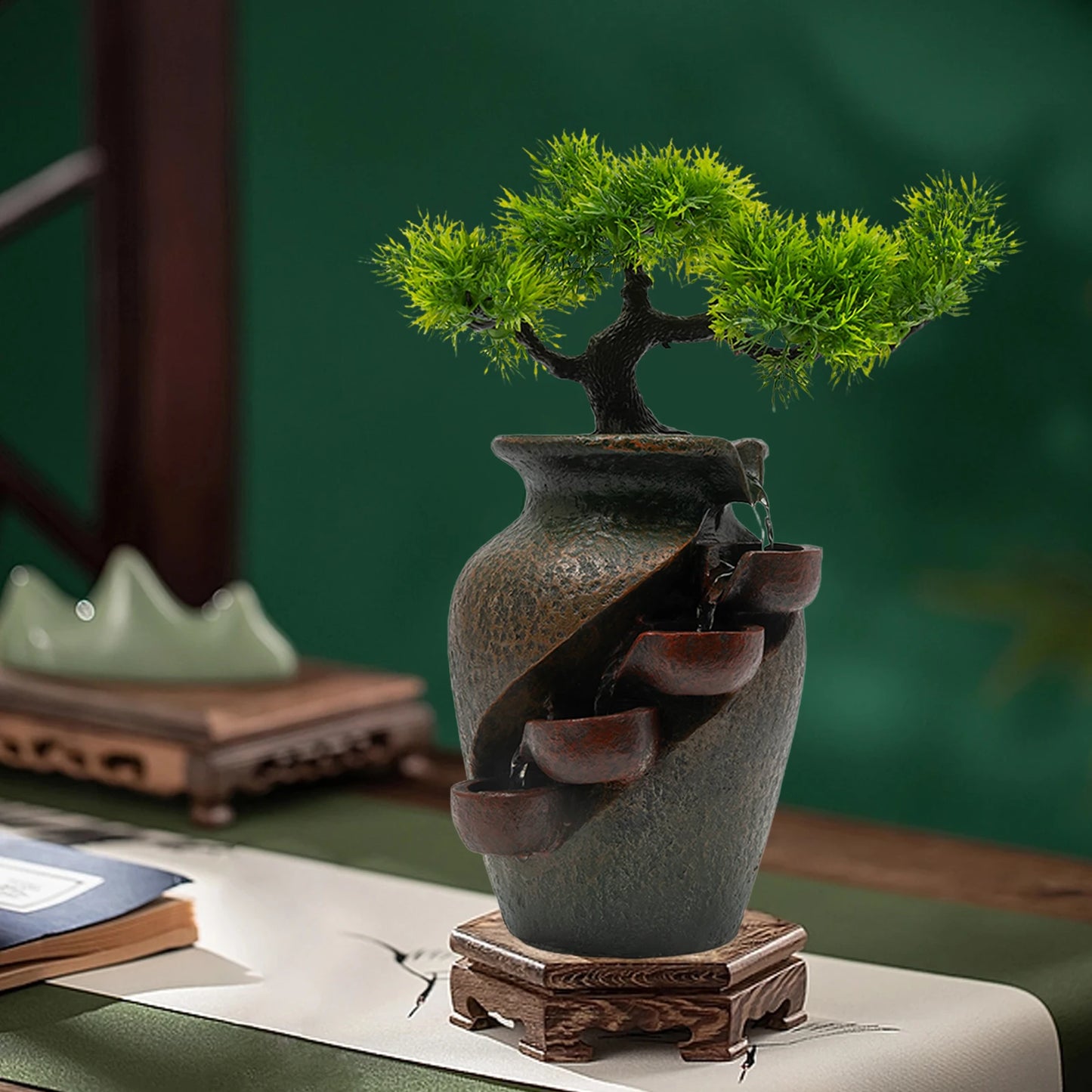 Mini Waterfall Tabletop Fountain, Indoor Relaxation Water Feature, Tabletop Fountains for Home Decoration