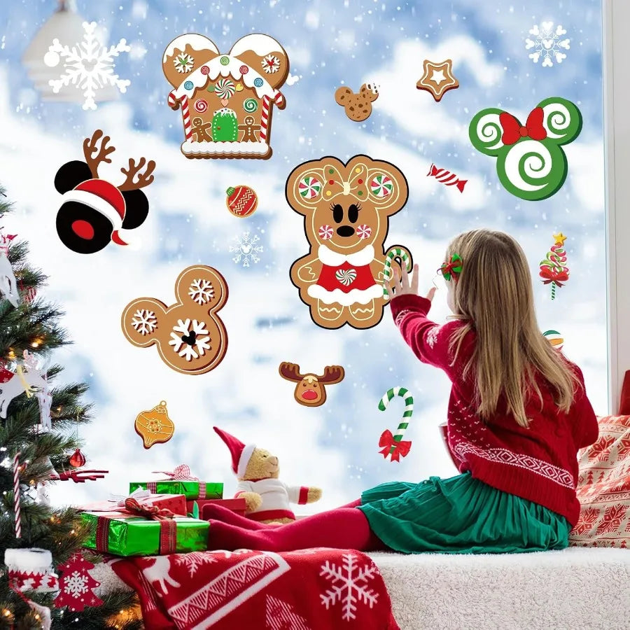 12 Sheets DoubleSided Christmas Gingerbread Window Cling Decorations for Indoor Office and Home Use Festive Mouse Castle Snowfl