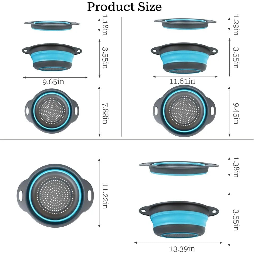 Collapsible Colander 3-Pack Set Space-Saving Foldable Kitchen Strainer with Non-Slip Base Durable Thickened PP+TPE Collapsible S