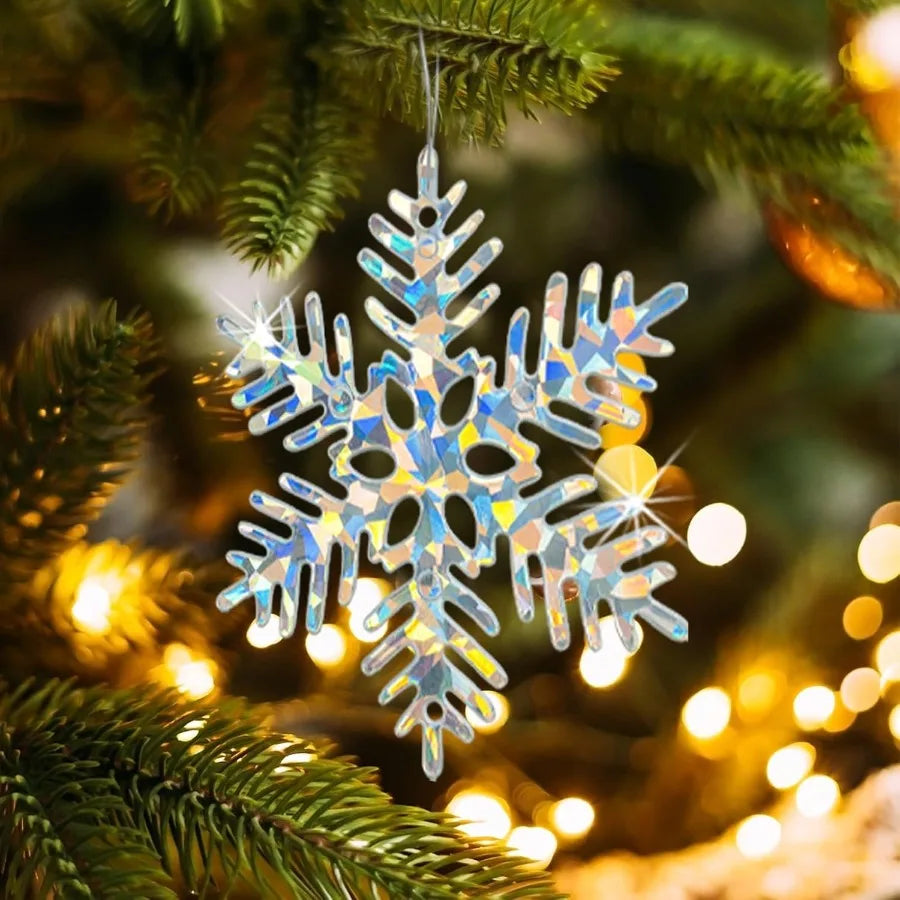 36 Pack Christmas Ornaments Snowflakes Decorations Iridescent Plastic Snowflakes Hanging Decorations for Winter Holiday Christm