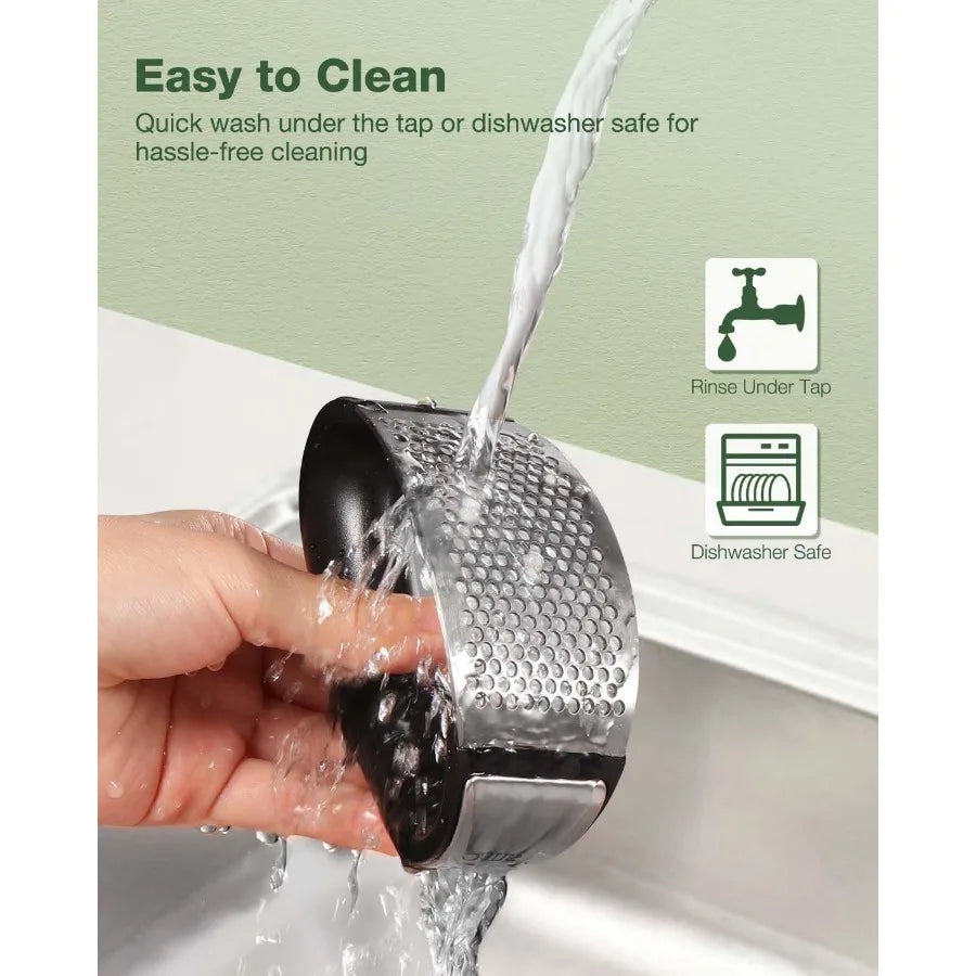 Garlic Press Rocker - Easy Squeeze Mincer & Crusher with Peeler, Effortless Kitchen Gadget for Fast Cooking, Dish Prep