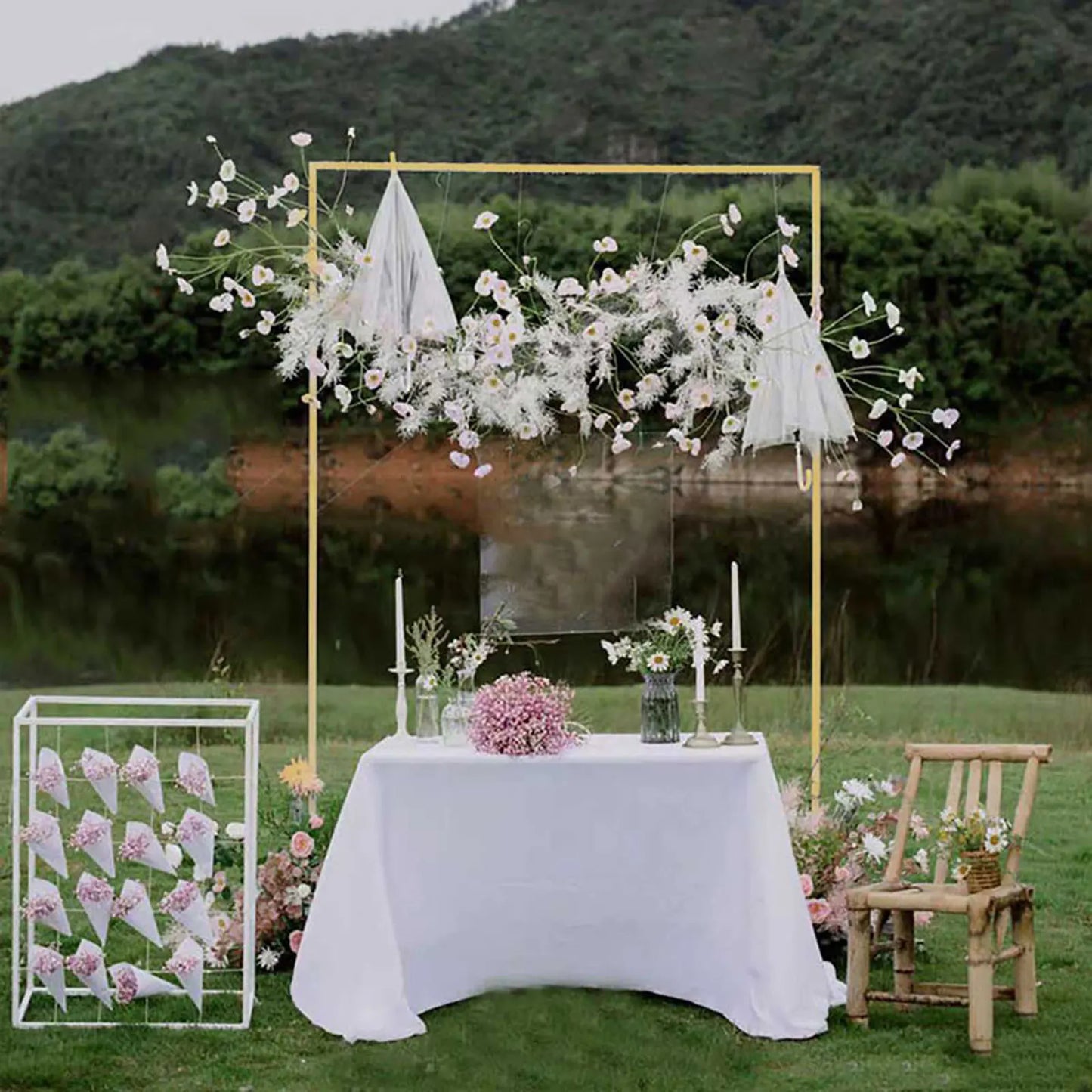 Gold Wedding Decoration Arch Door Square Metal Flower Rack with Bases Background Decorative Frame Party Wedding Supplies