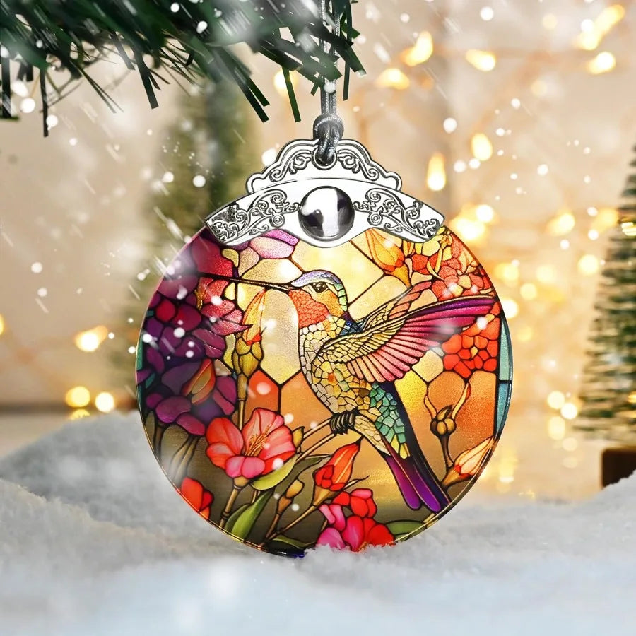 Christmas Ornament Stained Glass Hummingbird Decor for Tree Holiday Decorations and Xmas Gift Ideas