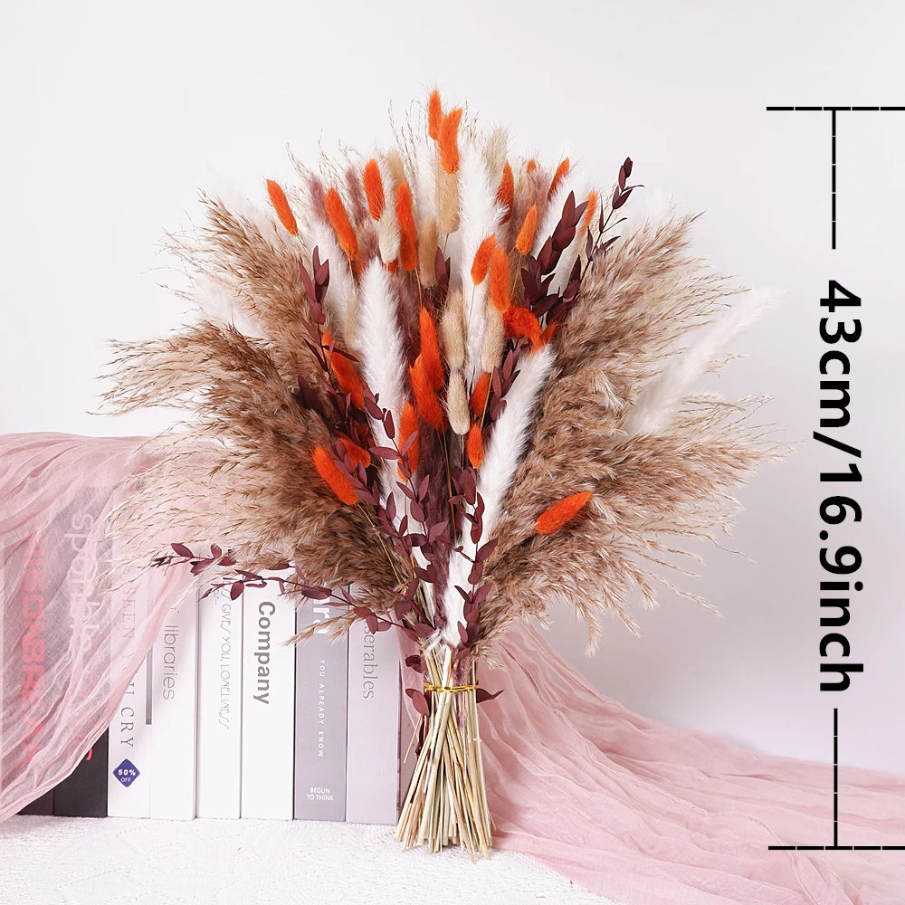 Dried Pampas Grass Decor 80-110 PCS Pampas Grass with Bunny Tails Dried Flowers Reed Grass Bouquet for Wedding Boho Flowers