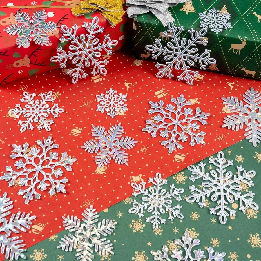 36 Pack Christmas Ornaments Snowflakes Decorations Iridescent Plastic Snowflakes Hanging Decorations for Winter Holiday Christm