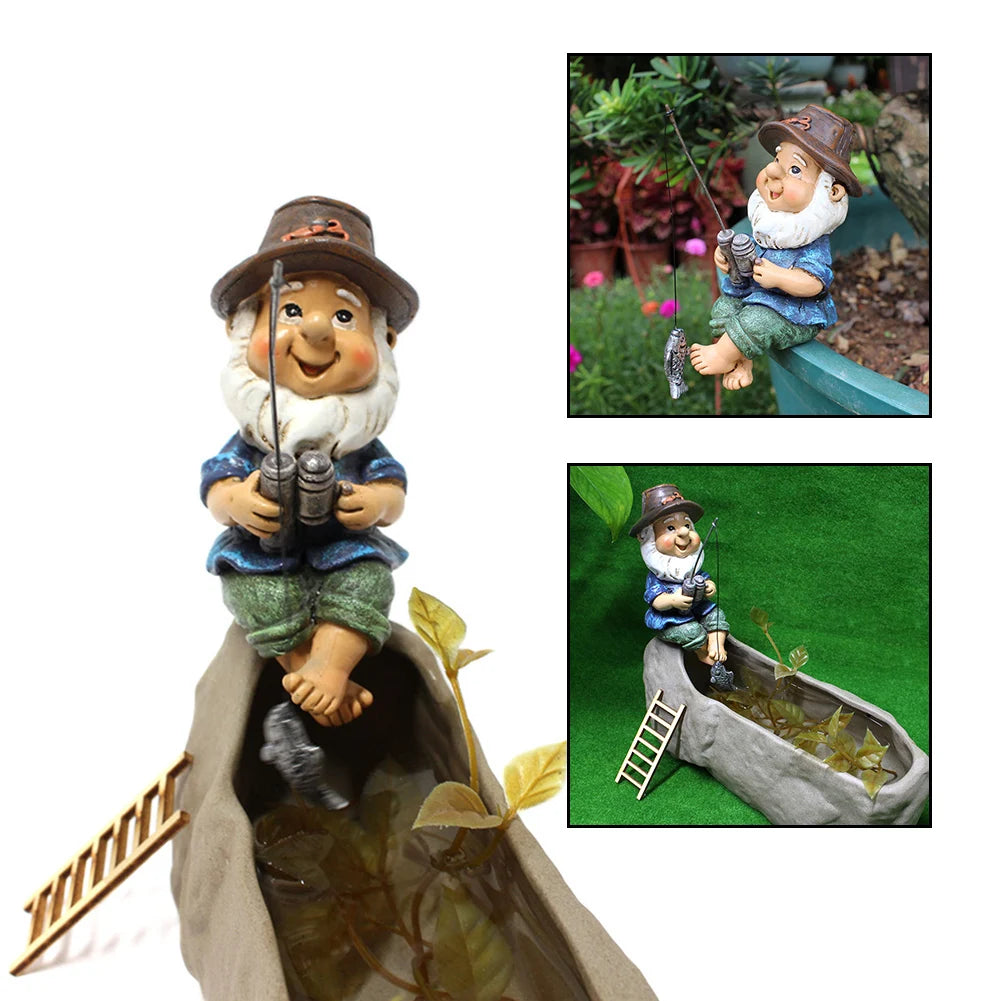 Creative Fishing Gnome Waterproof Fishing Dwarf Elf Figurines Sun Protection Ingenious Design for Outdoor Home Garden Yard Decor