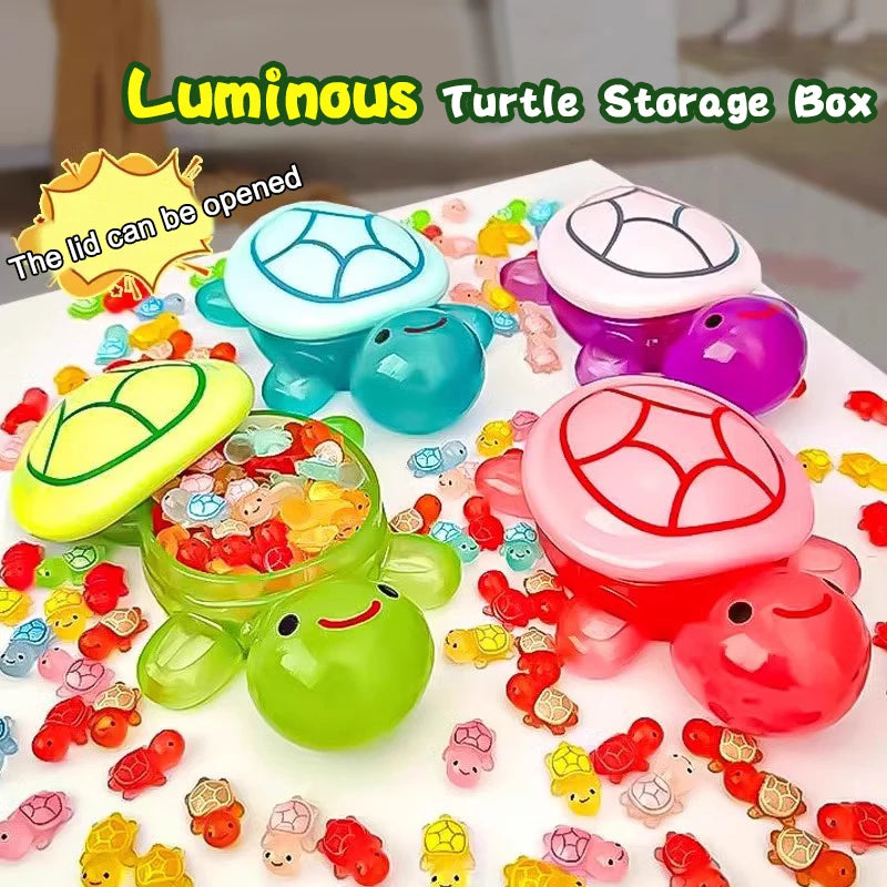 Cute Cartoon Luminous Turtle Storage Box Home Decor Resin Crafts Glowing Small Turtle Toy Storage Case Ornaments Decoration