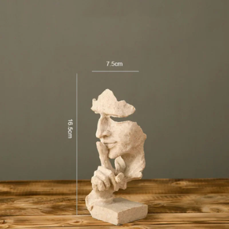 17cm Home Decor Abstract Silence Is Gold Figurine Resin Hand Face Silent Men Statue Sculpture Home Office Living Room Decoration