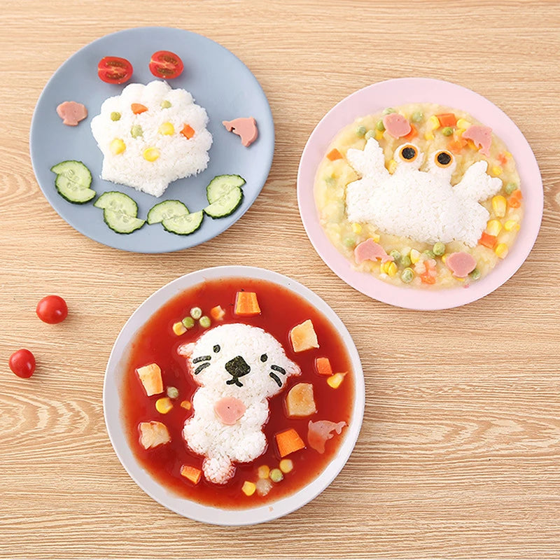 4PCS DIY Sandwich Rice Ball Mold Cartoon Marine Animals Sushi Mold Kitchen Gadgets Baby Kids Breakfast Sushi Bento Accessories