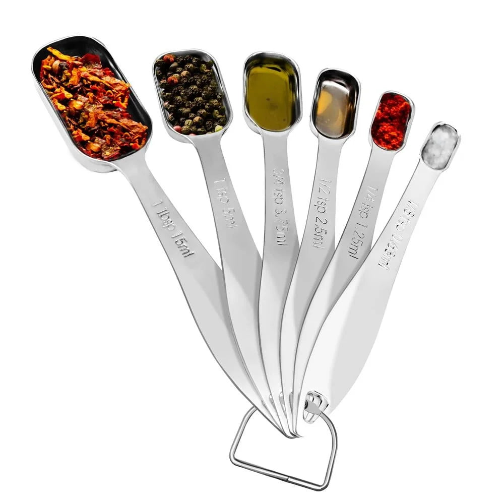 6Pc Stainless Steel Measuring Spoon Set Magnetic Stackable Dry Liquid Ingredients Kitchen Tools Ergonomic Design Easy Clean