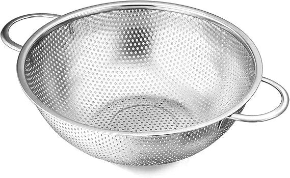 E-far Stainless Steel Colander, 3-Quart Micro-Perforated Metal Colander Strainer with Handle for Kitchen/Draining Pasta/Rinsing