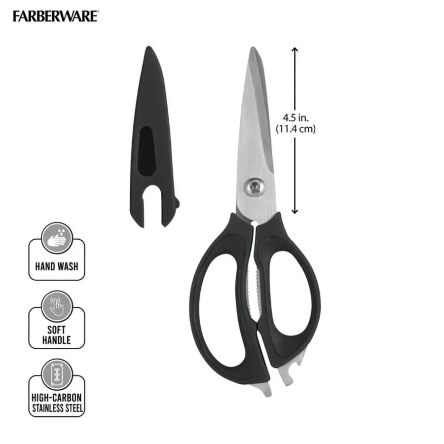 4 in 1 Stainless Steel Scissors with Nonslip Handles in Black for Kitchen Gardening Craft and Office Use Durable Ergonomic and