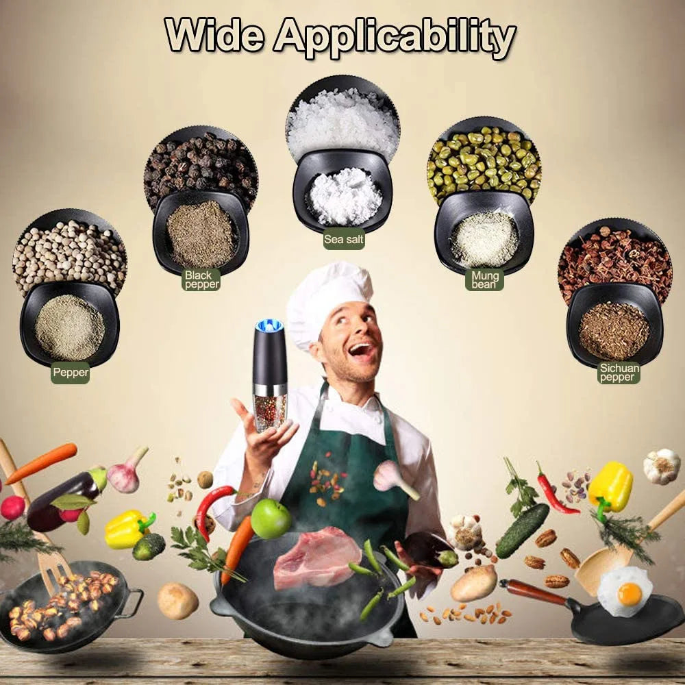 Winholder Gravity Electric Pepper and Salt Grinder Mill Adjustable Coarseness Battery Powered with Blue LED Light