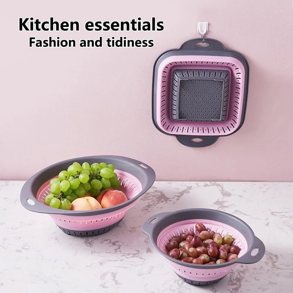 3 Pcs Collapsible Colander and Strainer,Silicone Strainer Colanders & Food Strainers,for Vegetable and Fruit, Kitchen Essential