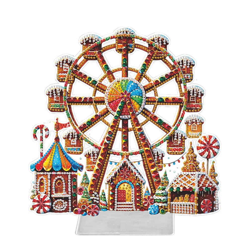Acrylic Christmas Special Shape Merry-go-round Rhinestones Desktop Ornaments Diamond Painting Desktop Decors for Adults Beginner