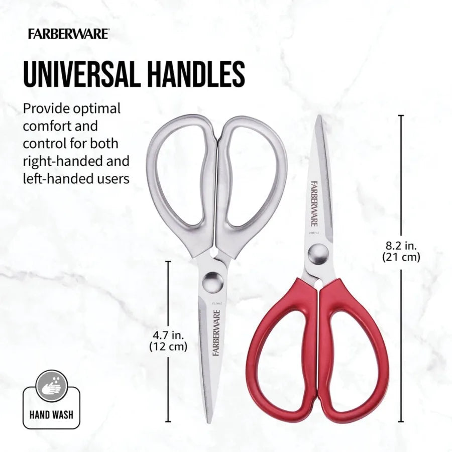 Classic 2 Piece Stainless Steel Kitchen Shear Scissor Set with Metallic Finish and Vibrant Red Handles for Efficient Cutting Pe
