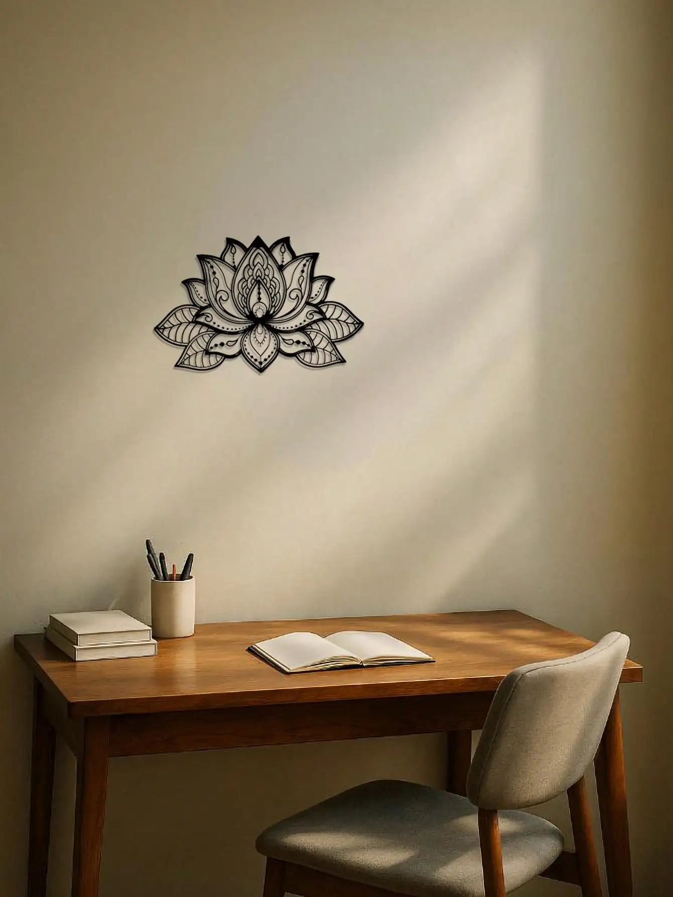 Bohemian Metal Wall Art Black Mandala - Lotus Flower Decor for Living Room Bedroom Office - Zen Meditation Home Hanging