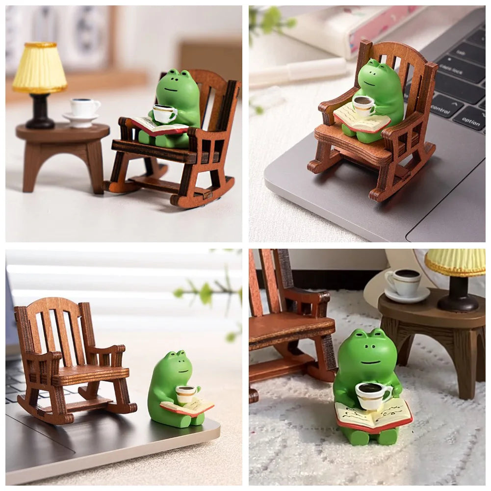 Handmade DIY Micro Rocking Chair Cartoon Frog Rocking Chair Rocking Chair Design with Book Coffee Home Bedroom Office Decoration