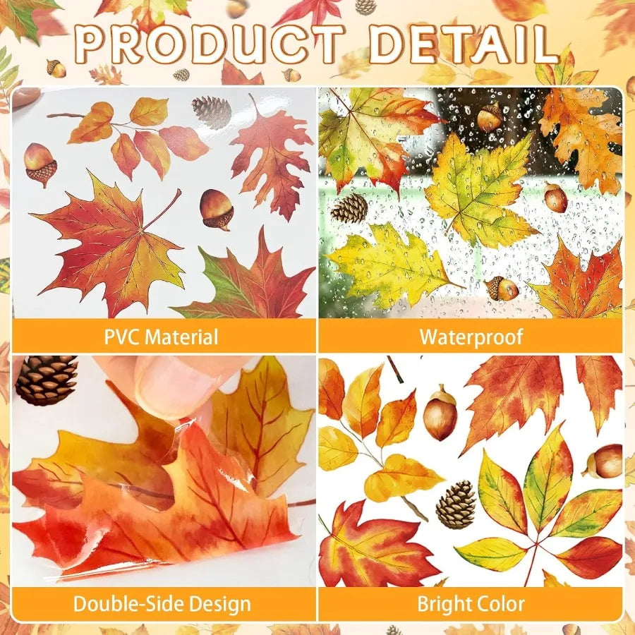 112 Pcs Fall Thanksgiving Window Clings Happy Thanksgiving Glass Window Decorations with Autumn Maple Leaves Stickers and Decal