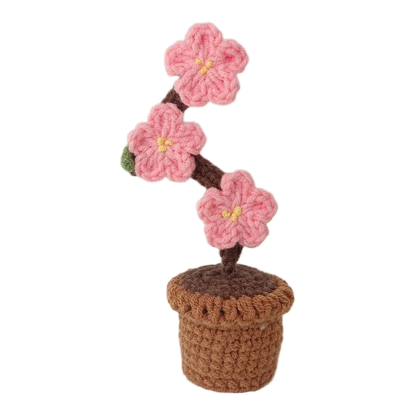 New Hand Knitting Potted Plants Handwoven Rose Sunflower Tulip Crochet Flower Bouquet Potted Ornament Table Home Room Decoration