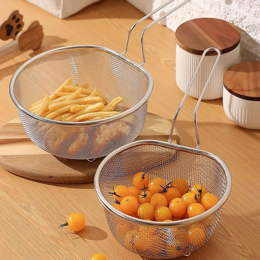 Stainless Steel Basin Colander with Handle, Mesh Semi-circular Colander Large Metal Strainer for Kitchen Food - Pasta, Berry, Ve